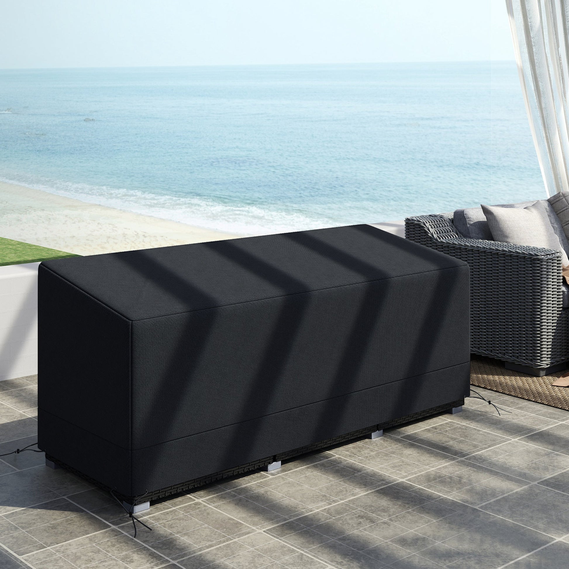 Rectangular Patio Furniture Cover for 3 Seater Sofa Bistro Set, Water UV Resistant Protection 600D Oxford Fabric Rattan Lounge Clean Cover, 190 x 72 x 76cm, Black