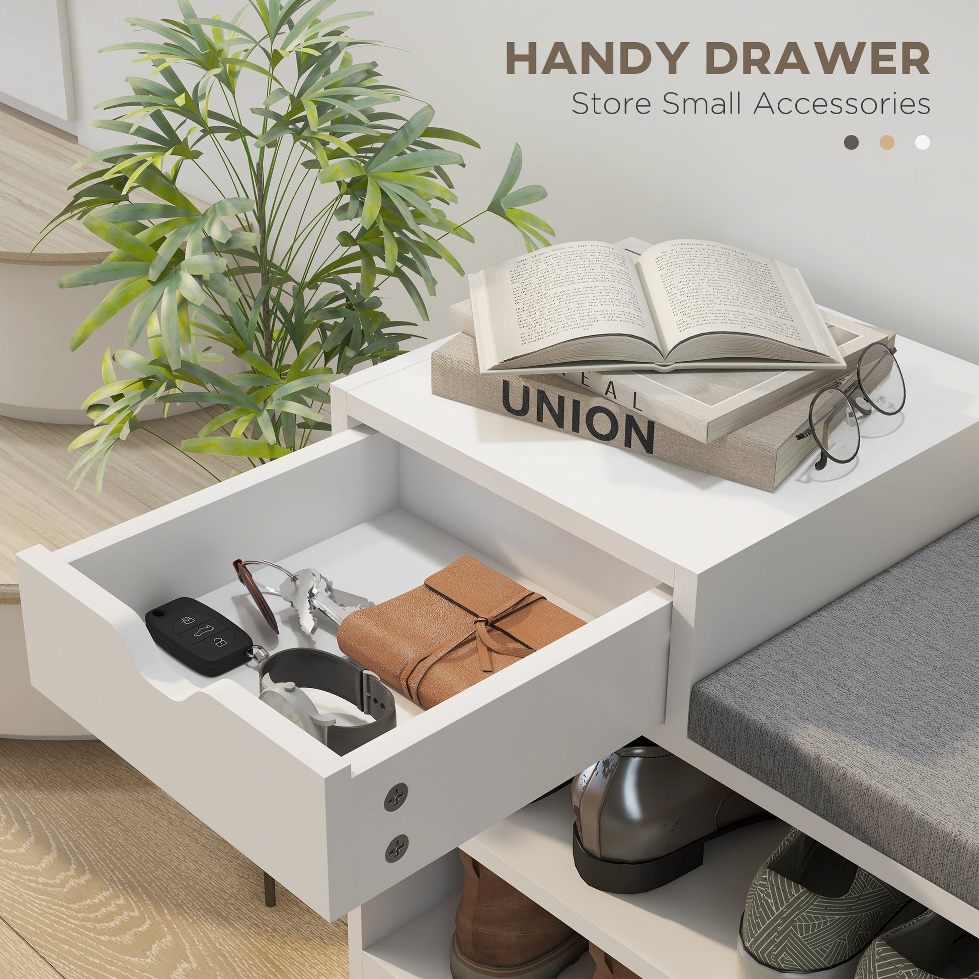 Multi-Compartment Shoe Bench, with Seat - White