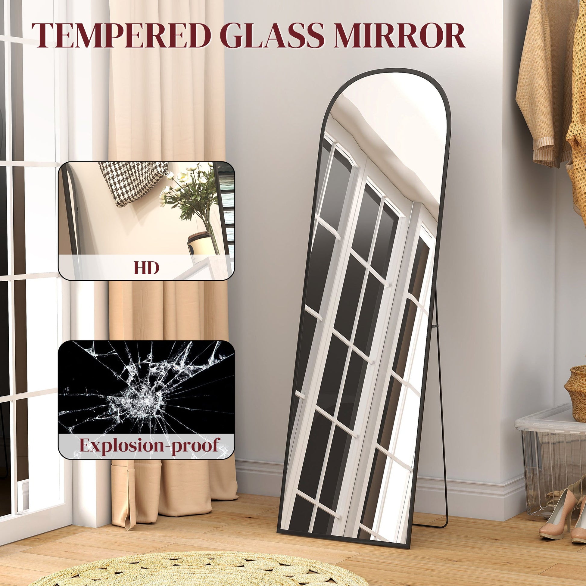 Aluminium Frame Standing Mirror - Black