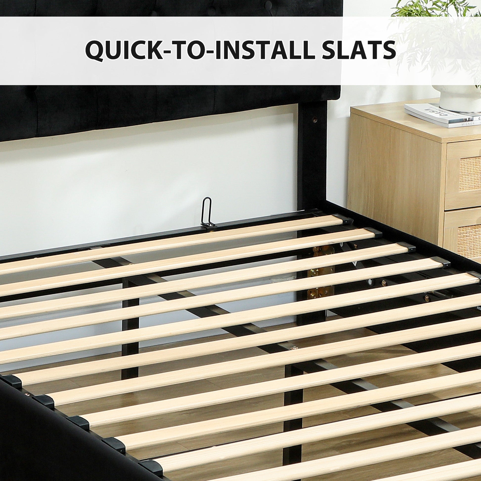 Double Ottoman Bed Frame, with Front Drawer - Black