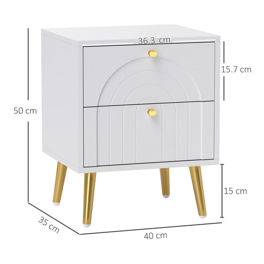 2-Drawer Bedside Table Set of 2 - White