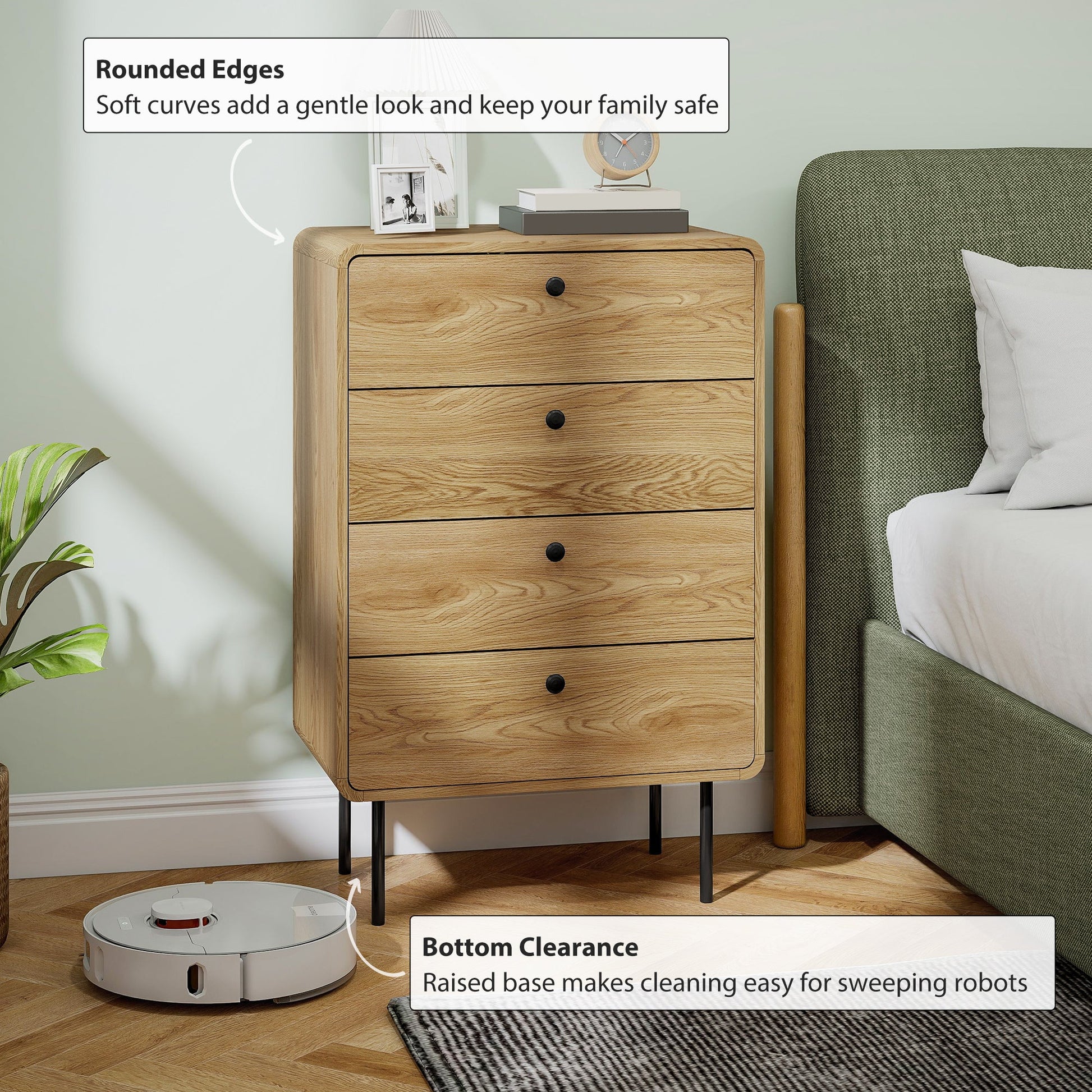 Modern Chest of Drawers with 4 Drawers - Oak