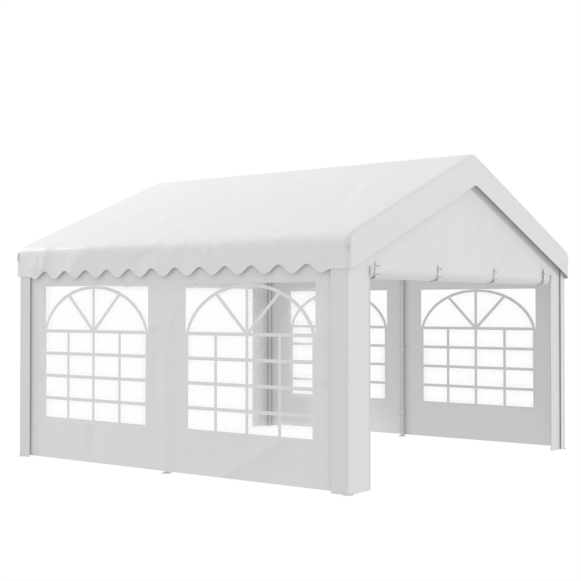 4m x 4m Marquee Party Tent Wedding Canopy, Pop Up Gazebo with Sidewalls, Doors, Windows, Galvanised Garden Gazebo for Parties Events, White