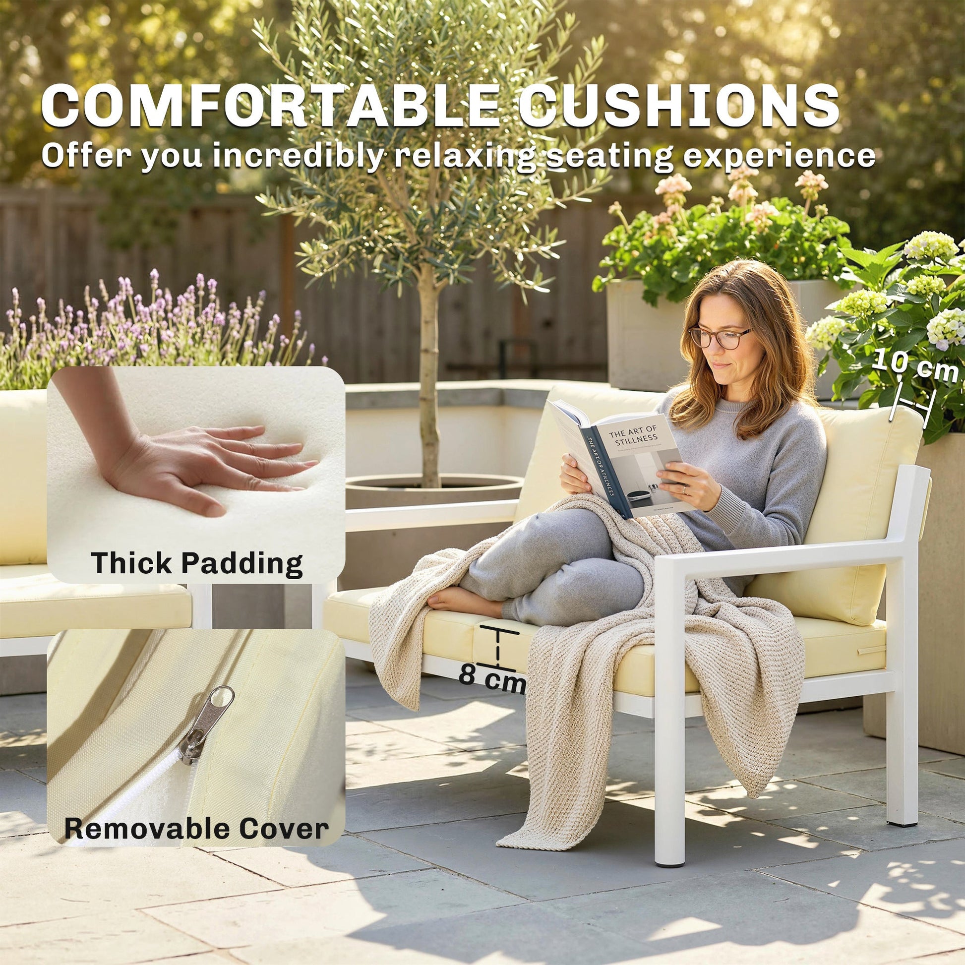 4 Seater Rattan Garden Furniture Set with 2 Armchairs, Loveseat, Coffee Table, Garden Sofa Set with Cushions, Brown