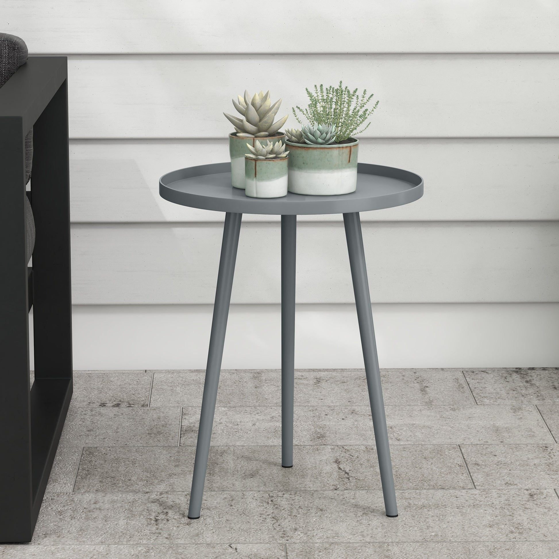 Round Garden Coffee Table, Outdoor Side Table with Rounded Steel Edge, Ø40 x 50H cm, Grey