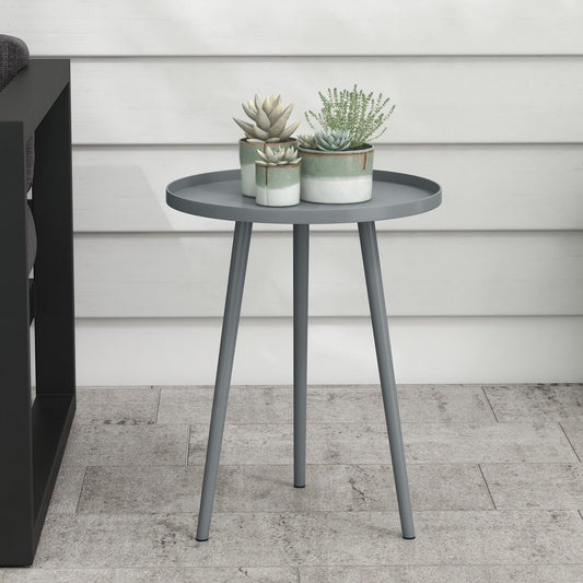 Round Garden Coffee Table, Outdoor Side Table with Rounded Steel Edge, Ø40 x 50H cm, Grey