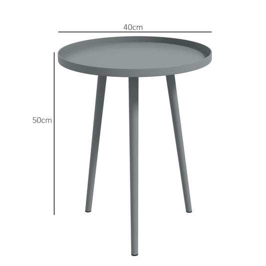 Round Garden Coffee Table, Outdoor Side Table with Rounded Steel Edge, Ø40 x 50H cm, Grey