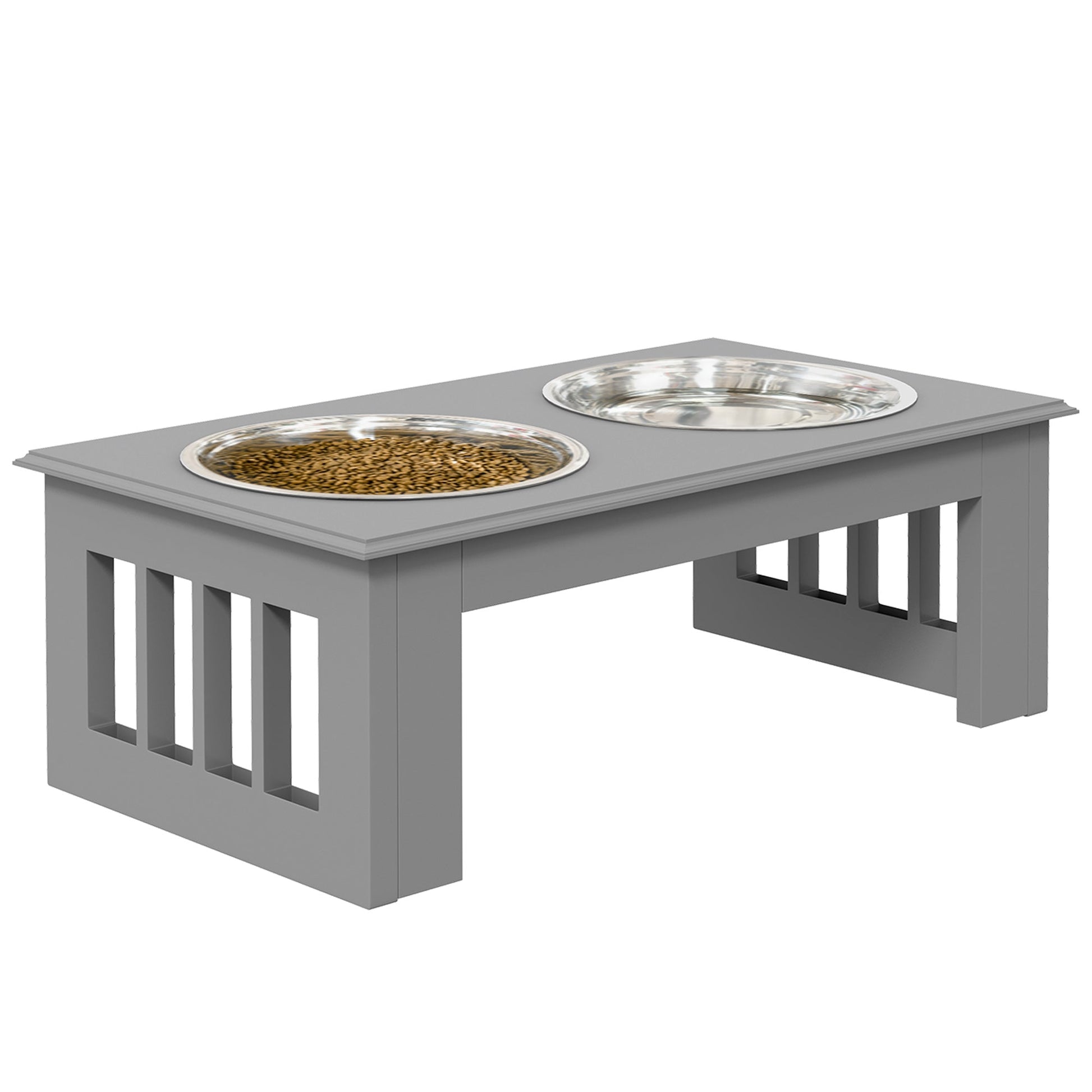 Raised Dog Feeding Bowls with Stand, Stainless Steel for  Extra Small and Small Dog, 44L x 24W x 15H cm - Grey